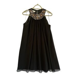 London Times Black Mini Dress with Embellished Collar Size 4